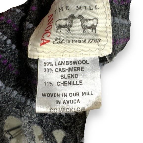 Avoca The Mill Lambswool Cashmere Chenille Blend Striped Scarf, Grey/Purple - Picture 6 of 11